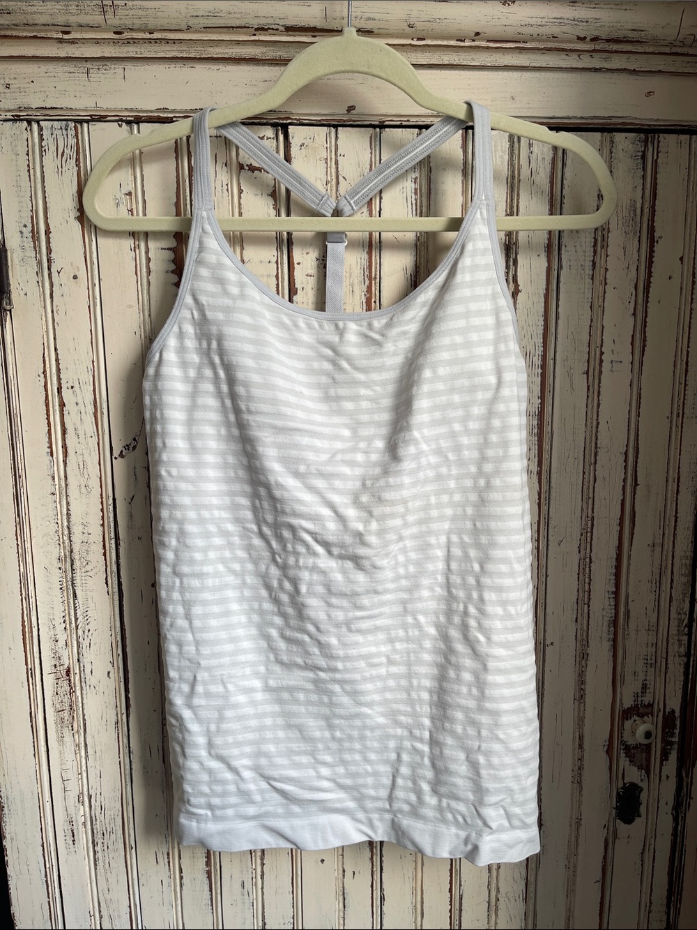 Athleta Women’s White & Gray Striped T-Back Performance Tank